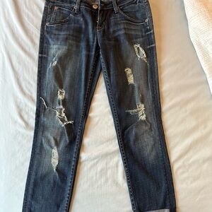 Hudson Jeans Blue Ankle Cropped Distressed Denim